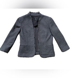 *Anne Taylor* Timeless Blue Tweed Fringe 3/4 length sleeve, size petite 2.